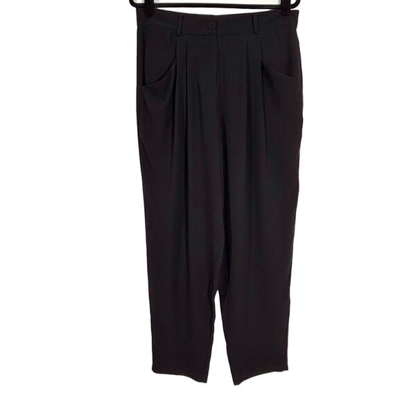 Eileen Fisher Silk Tapered Ankle Pants Black Georgette Crepe PM Medium Petite - Picture 1 of 9